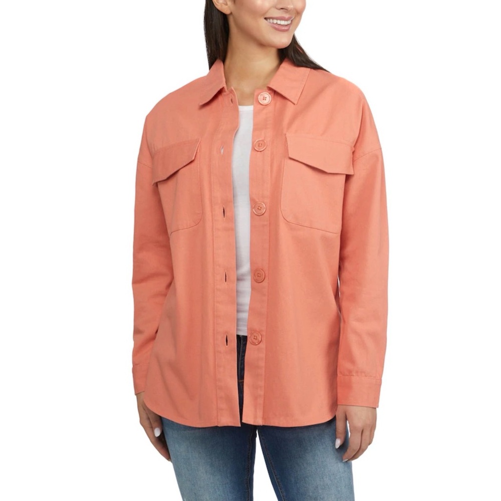 NWT BADGLEY MISCHKA Peachy/orange Button-Up Cotton Shacket